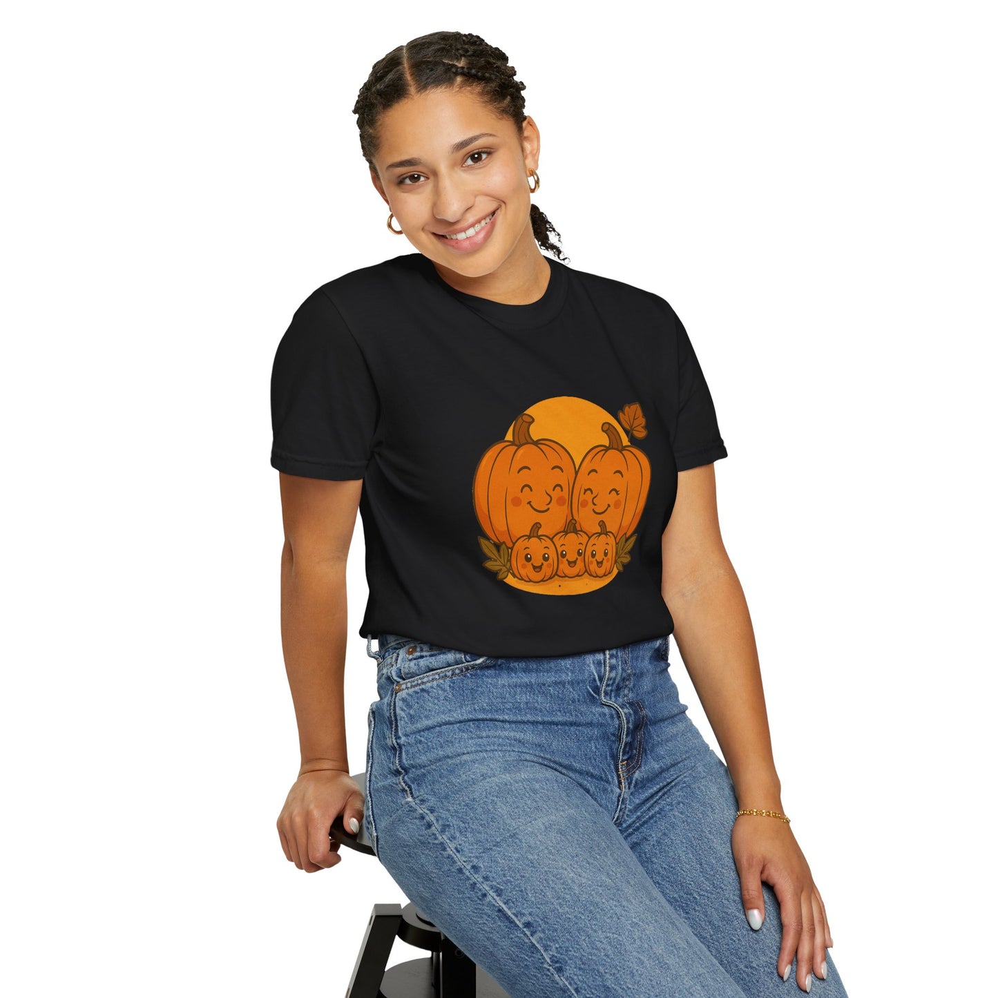Cute Pumpkin Family T-Shirt with Three Baby Pumpkins – Fall Harvest Graphic Tee, Autumn Thanksgiving Shirt