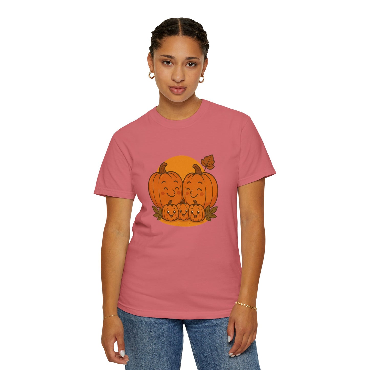Cute Pumpkin Family T-Shirt with Three Baby Pumpkins – Fall Harvest Graphic Tee, Autumn Thanksgiving Shirt