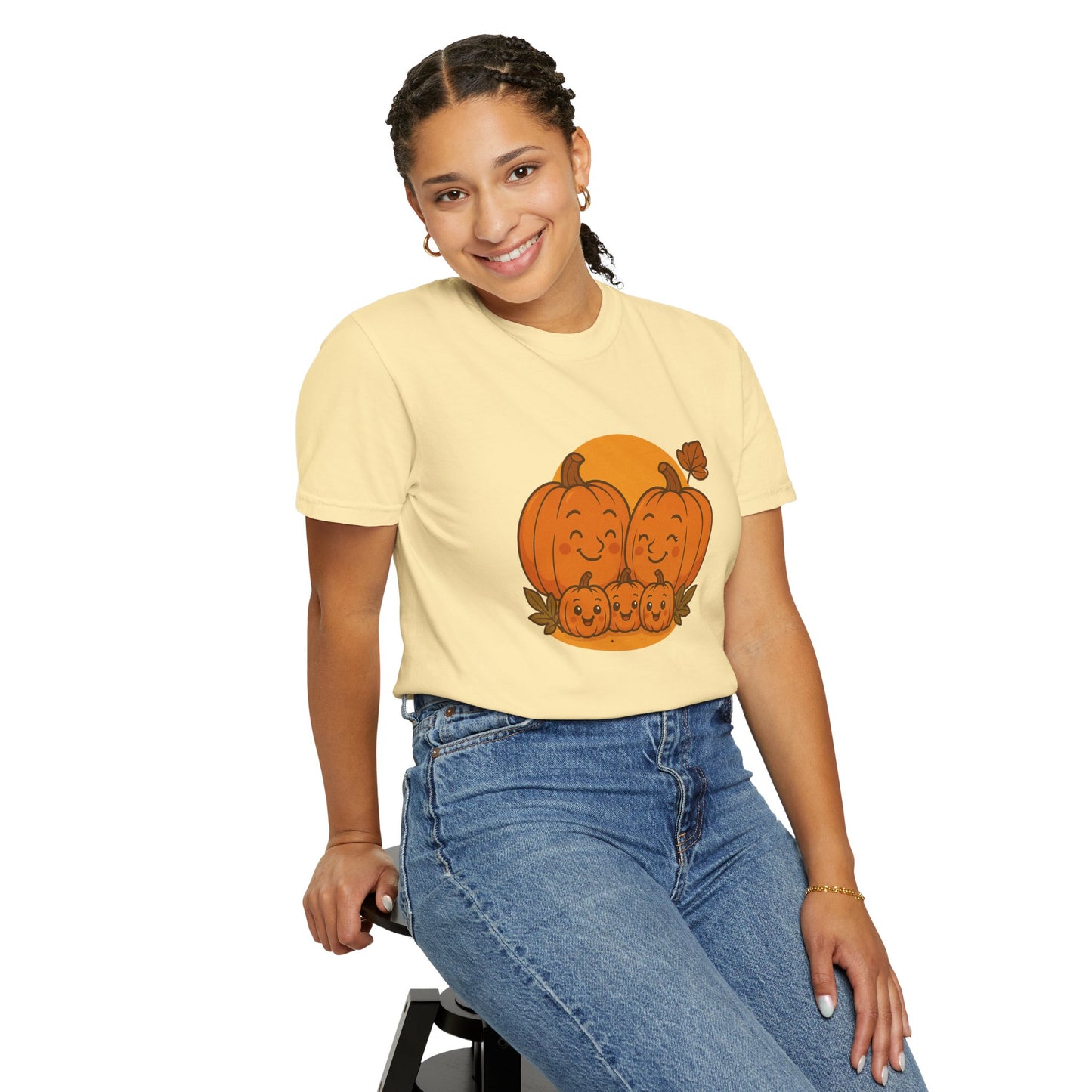 Cute Pumpkin Family T-Shirt with Three Baby Pumpkins – Fall Harvest Graphic Tee, Autumn Thanksgiving Shirt