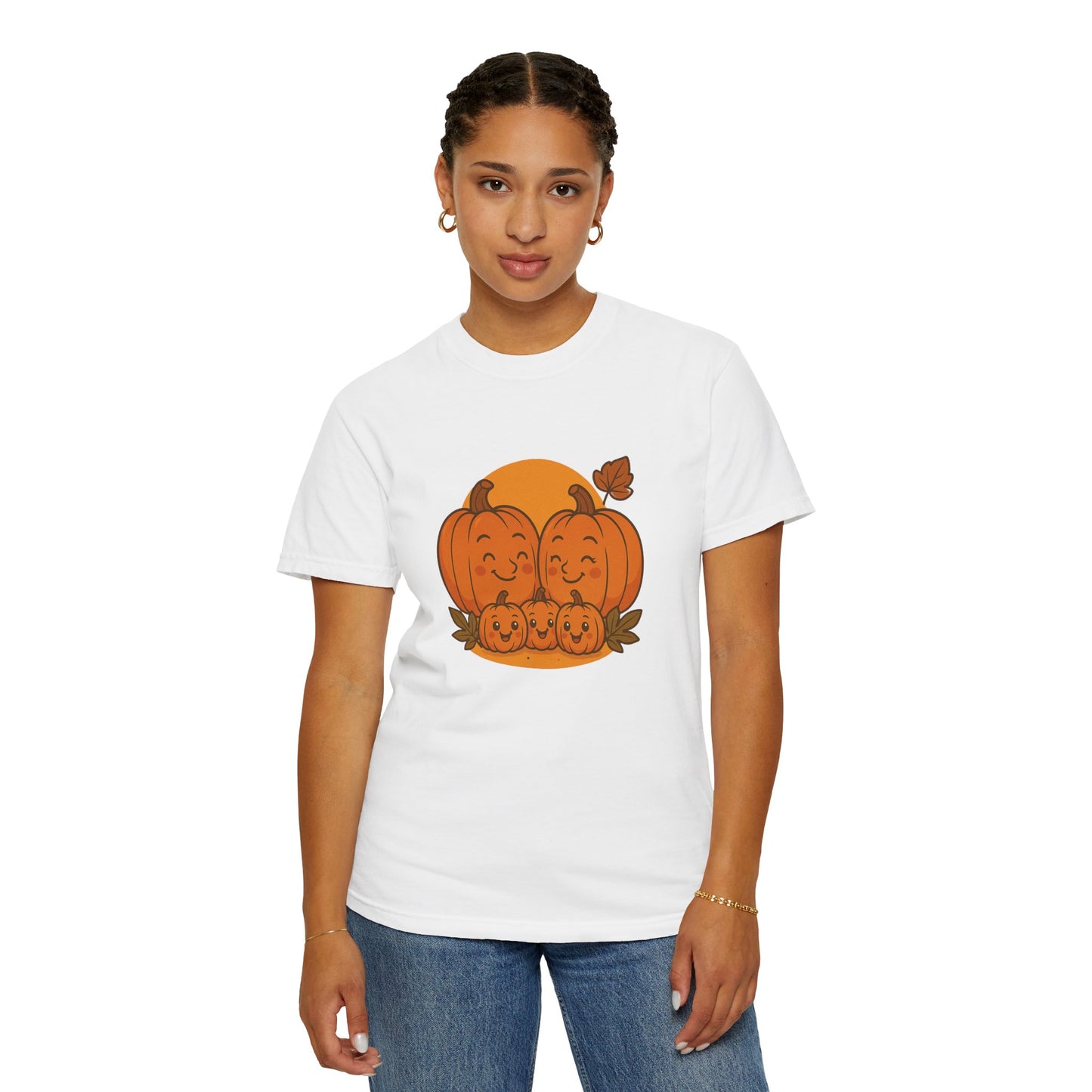 Cute Pumpkin Family T-Shirt with Three Baby Pumpkins – Fall Harvest Graphic Tee, Autumn Thanksgiving Shirt