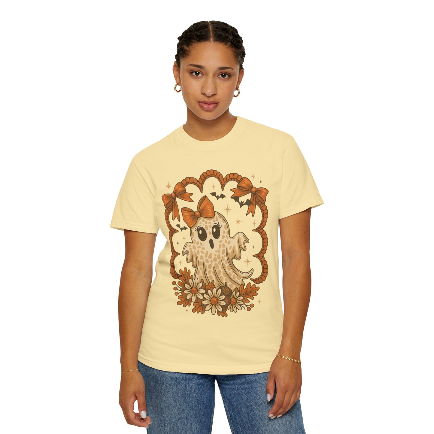 Cute Ghost T-Shirt, Halloween Graphic Tee with Bow, Spooky Season Fall Shirt for Women & Men