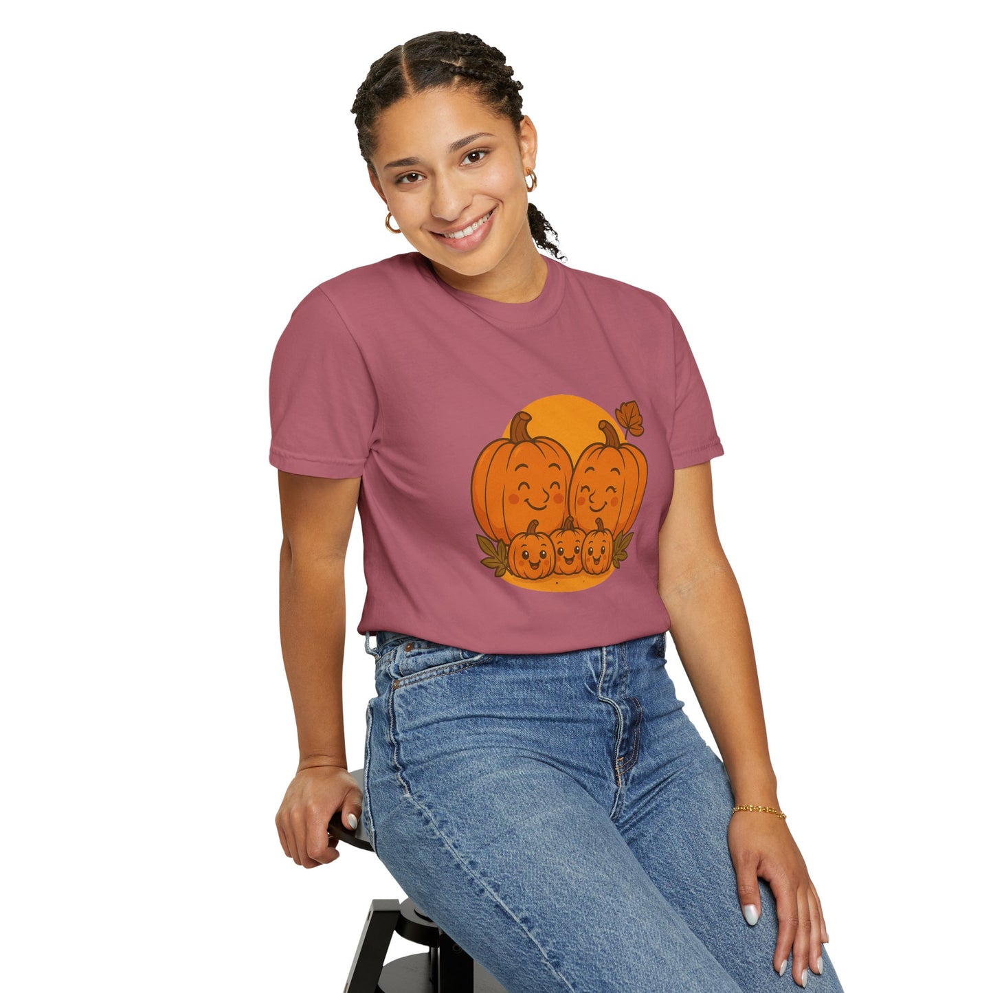 Cute Pumpkin Family T-Shirt with Three Baby Pumpkins – Fall Harvest Graphic Tee, Autumn Thanksgiving Shirt