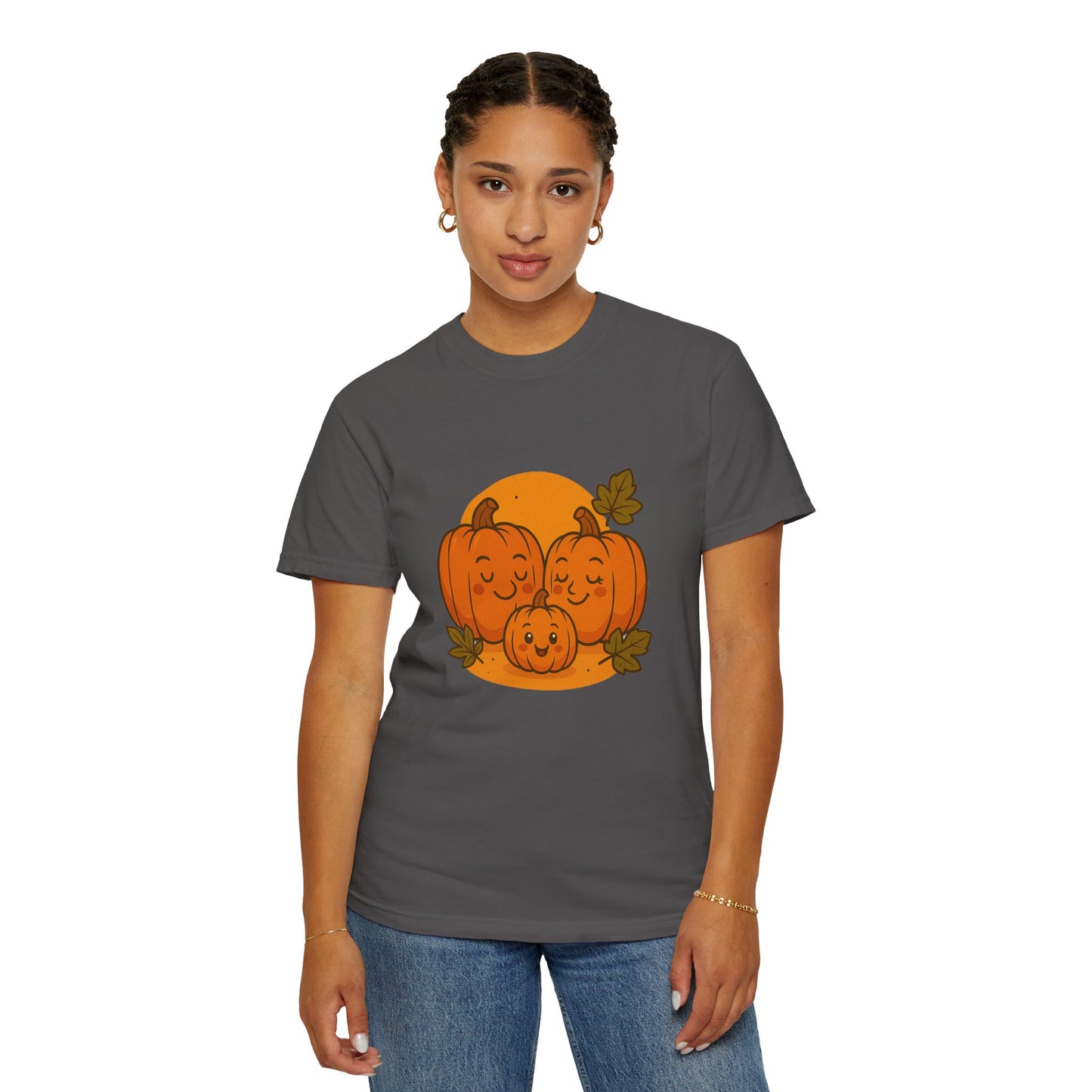 Cute Pumpkin Family T-Shirt with One Baby Pumpkin – Fall Harvest Graphic Tee, Autumn Thanksgiving Shirt