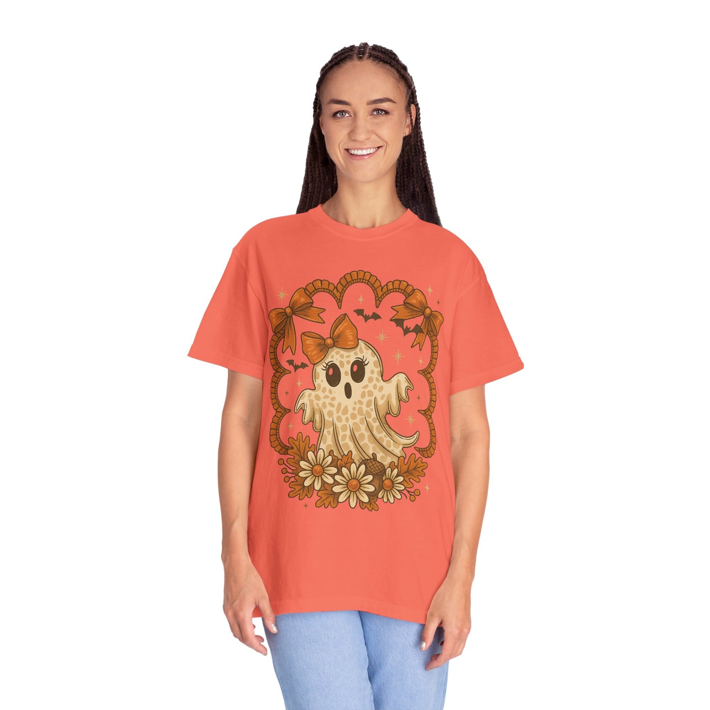 Cute Ghost T-Shirt, Halloween Graphic Tee with Bow, Spooky Season Fall Shirt for Women & Men