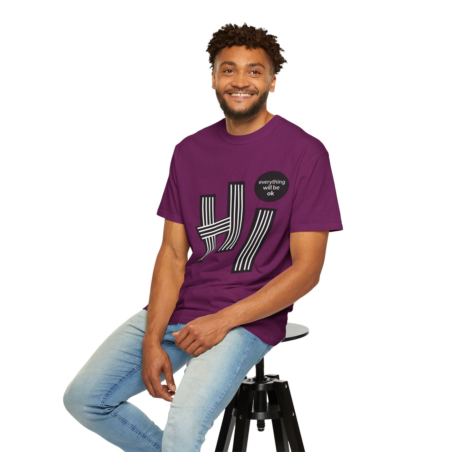 Positive Vibes T-Shirt - Hi Typography Tee with Encouraging Quote