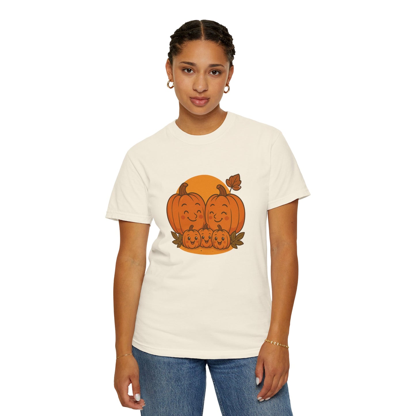 Cute Pumpkin Family T-Shirt with Three Baby Pumpkins – Fall Harvest Graphic Tee, Autumn Thanksgiving Shirt