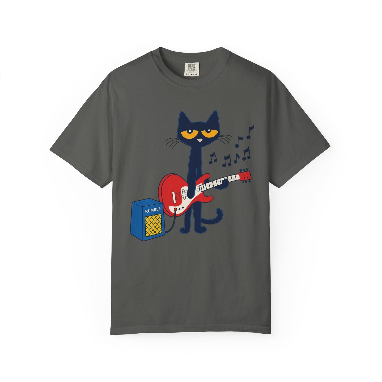 Meow & Roll T-Shirt – Cartoon Cat Playing Guitar