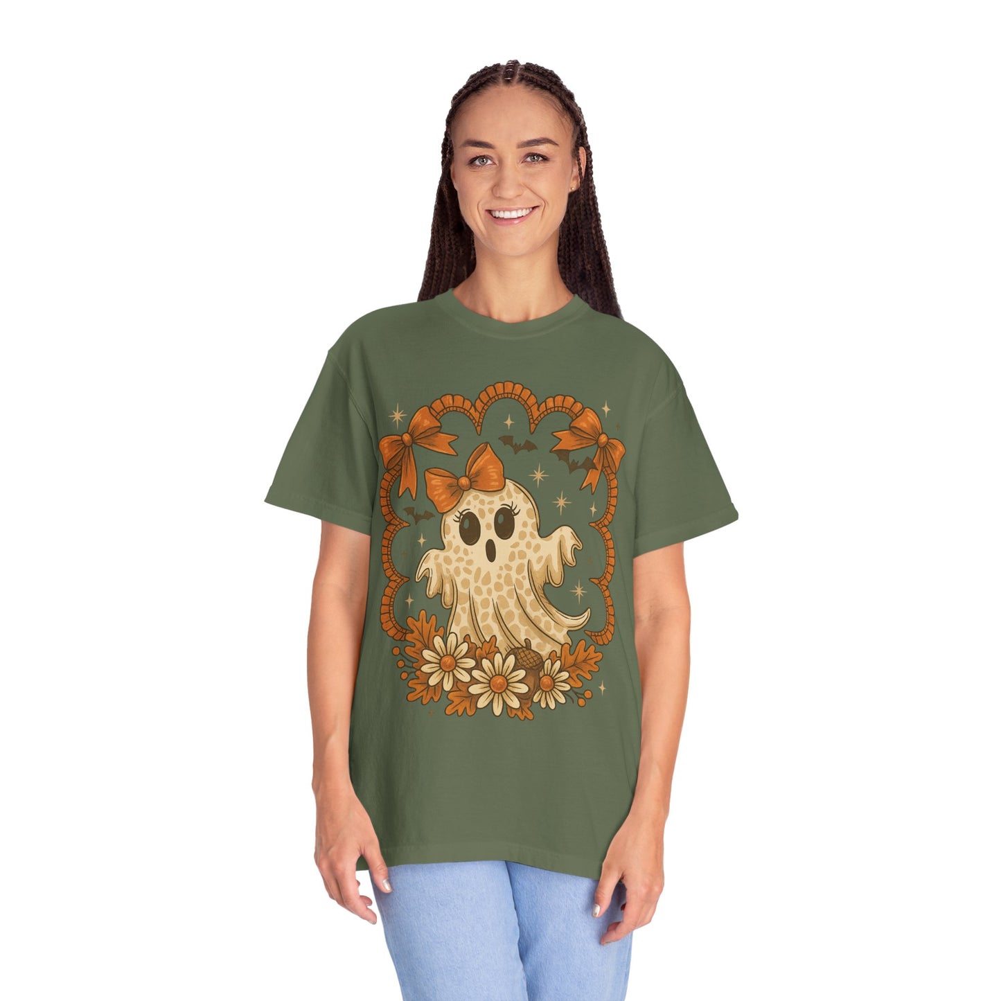 Cute Ghost T-Shirt, Halloween Graphic Tee with Bow, Spooky Season Fall Shirt for Women & Men