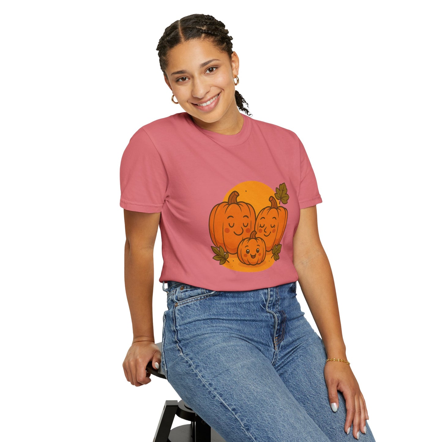 Cute Pumpkin Family T-Shirt with One Baby Pumpkin – Fall Harvest Graphic Tee, Autumn Thanksgiving Shirt
