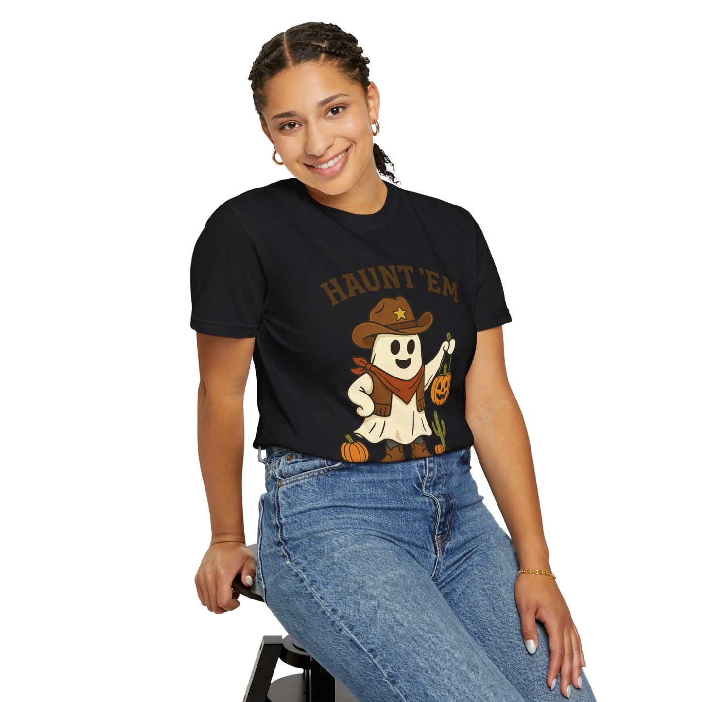 Halloween Cowboy T-Shirt, Unisex Tee, Fall Outfit, Festive Apparel, Pumpkin Costume, Haunt 'Em