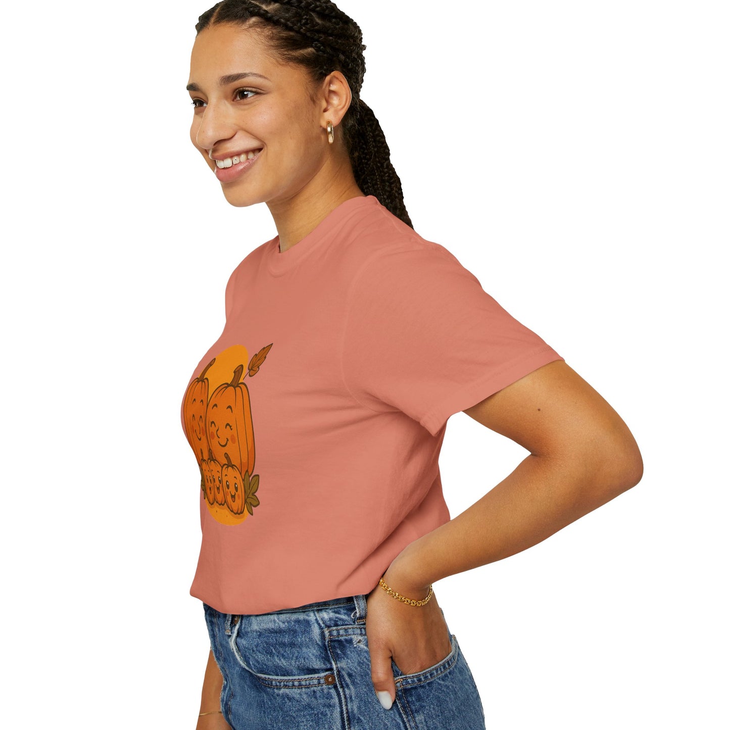 Cute Pumpkin Family T-Shirt with Three Baby Pumpkins – Fall Harvest Graphic Tee, Autumn Thanksgiving Shirt