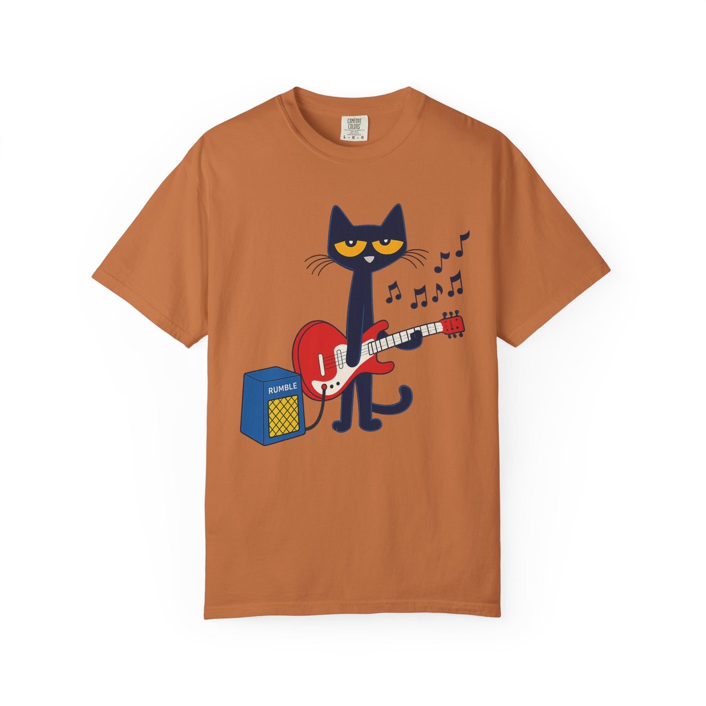 Meow & Roll T-Shirt – Cartoon Cat Playing Guitar