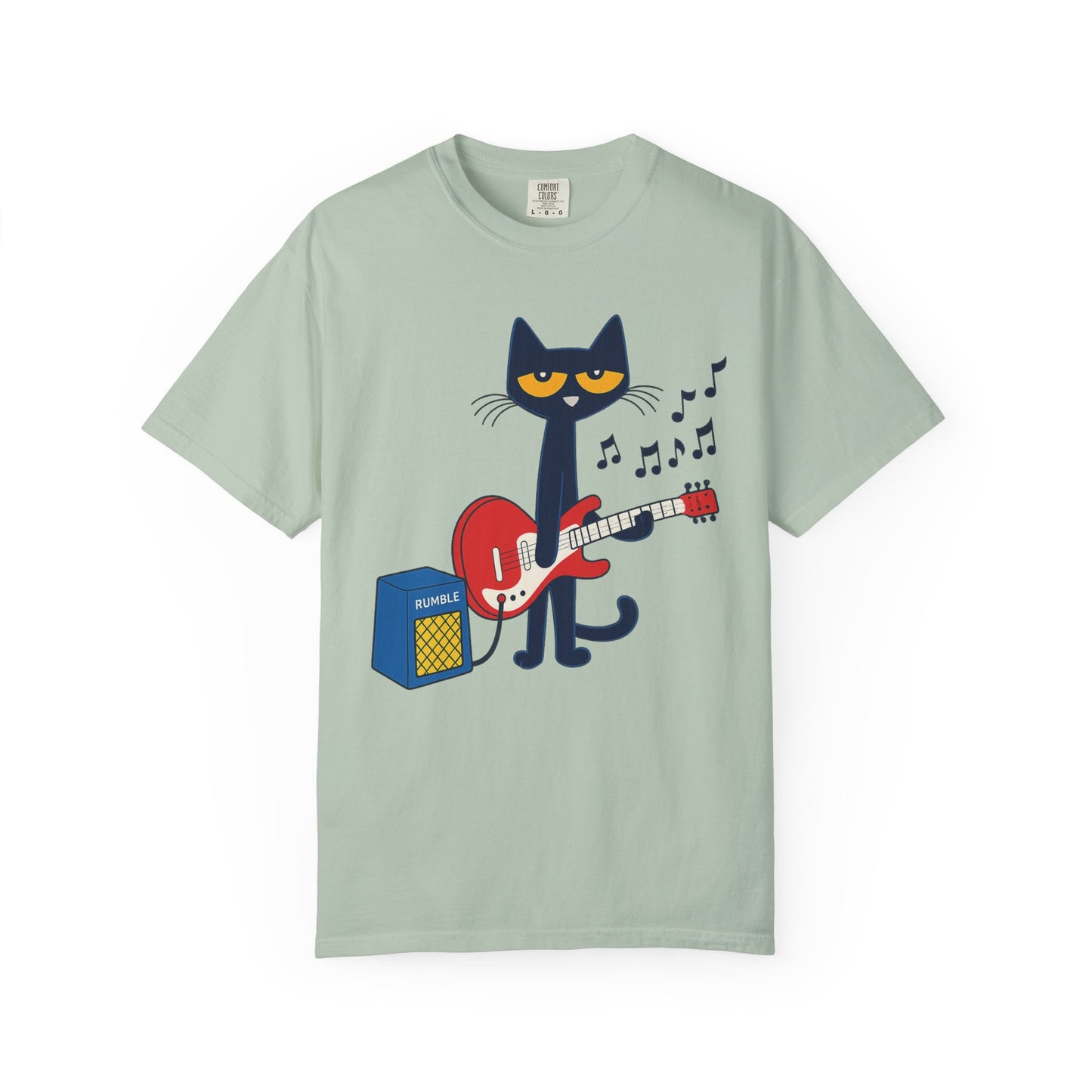 Meow & Roll T-Shirt – Cartoon Cat Playing Guitar