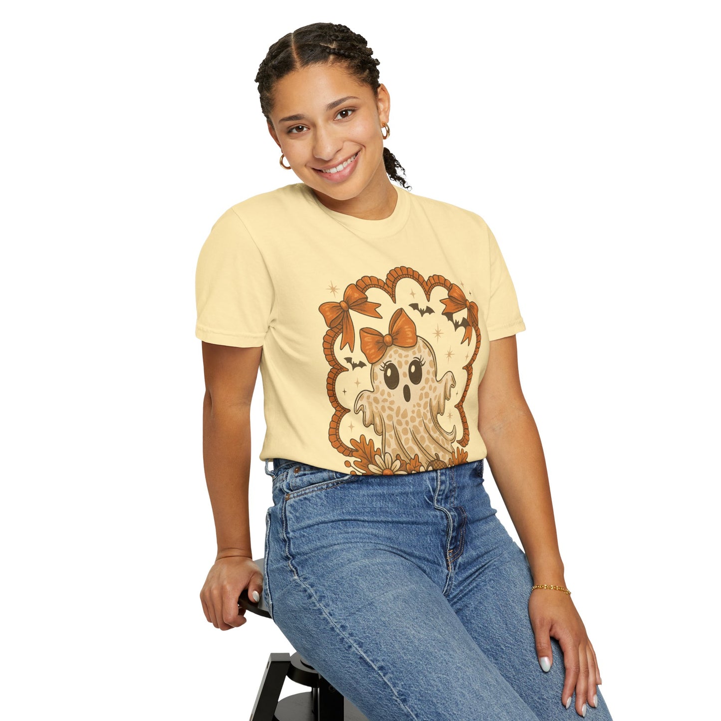 Cute Ghost T-Shirt, Halloween Graphic Tee with Bow, Spooky Season Fall Shirt for Women & Men