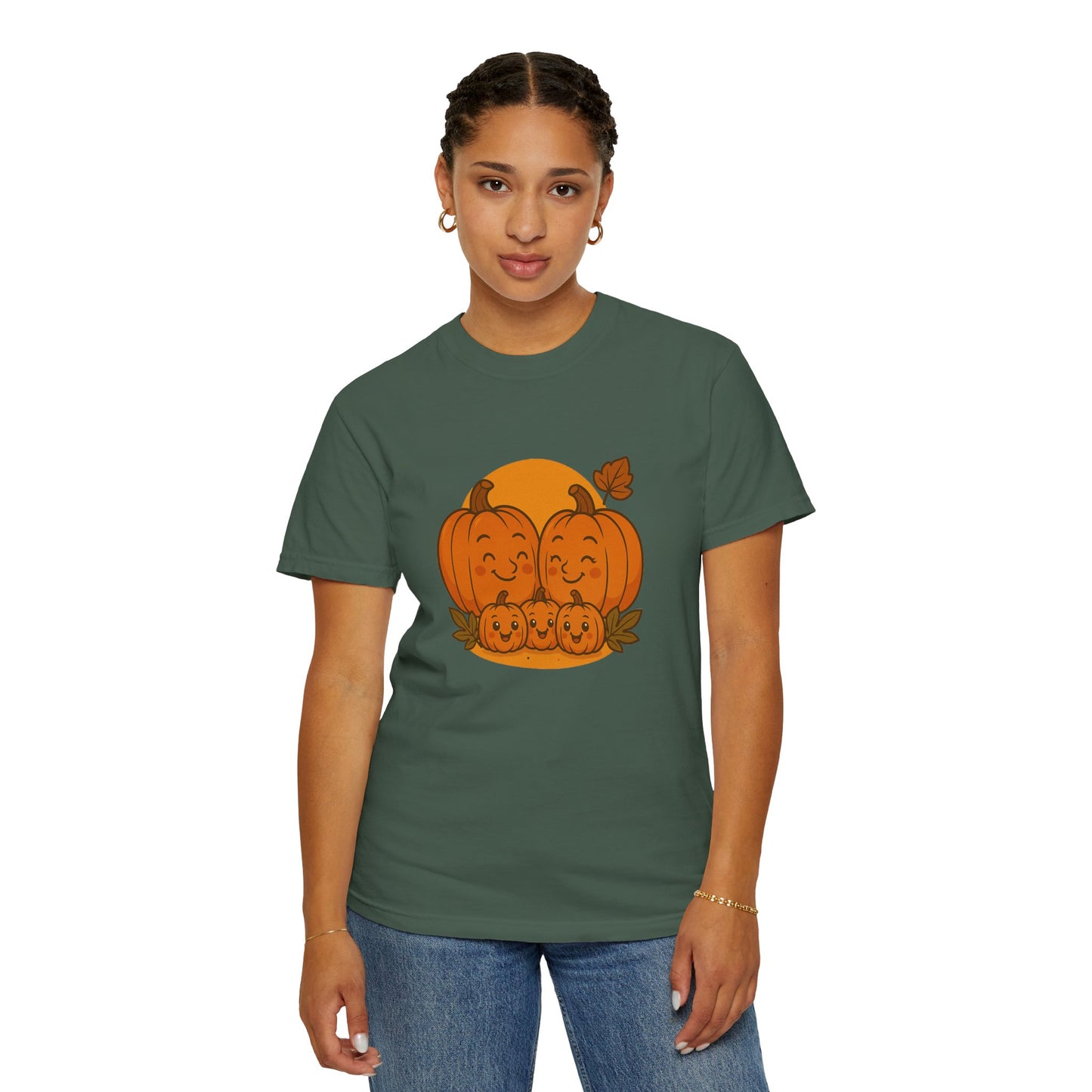 Cute Pumpkin Family T-Shirt with Three Baby Pumpkins – Fall Harvest Graphic Tee, Autumn Thanksgiving Shirt