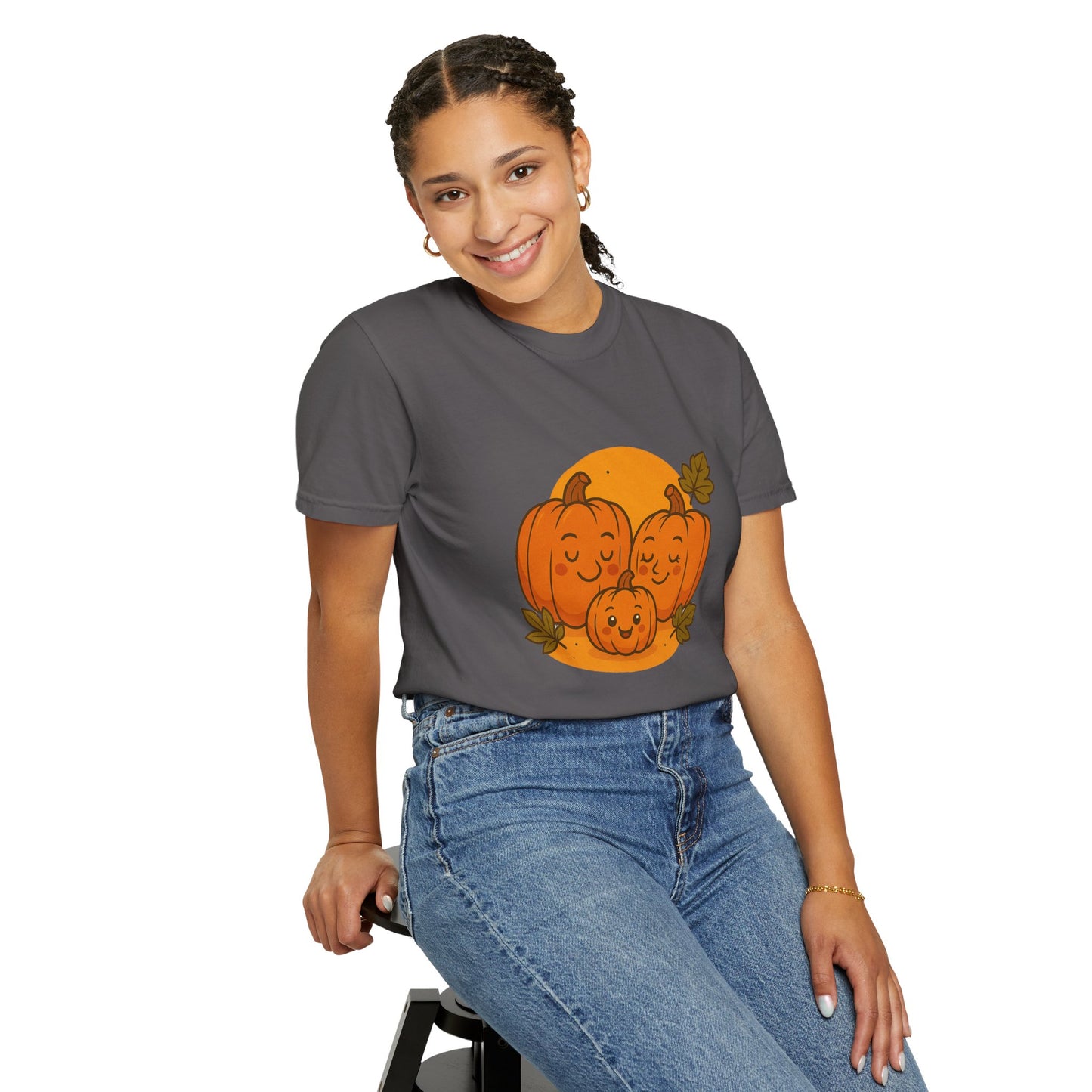 Cute Pumpkin Family T-Shirt with One Baby Pumpkin – Fall Harvest Graphic Tee, Autumn Thanksgiving Shirt