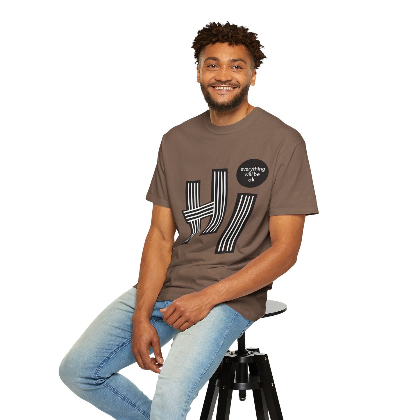 Positive Vibes T-Shirt - Hi Typography Tee with Encouraging Quote