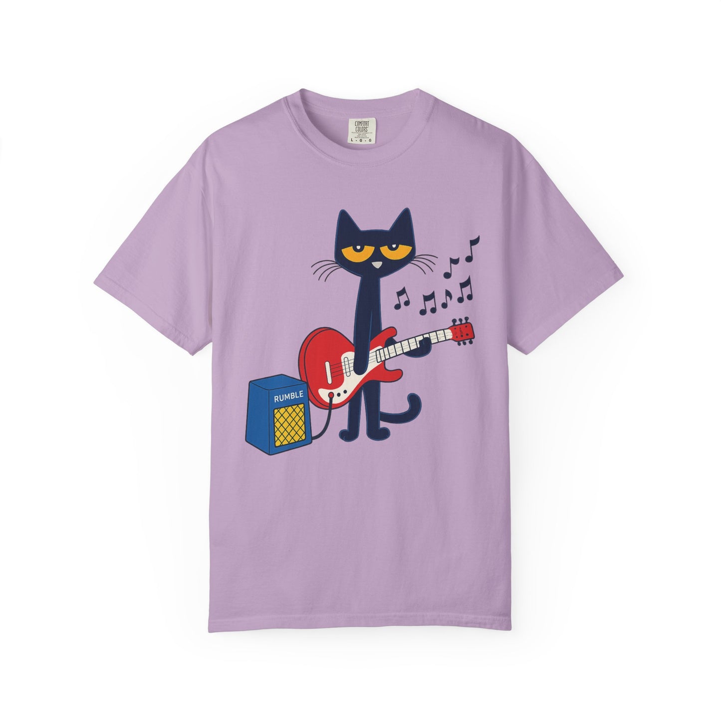Meow & Roll T-Shirt – Cartoon Cat Playing Guitar