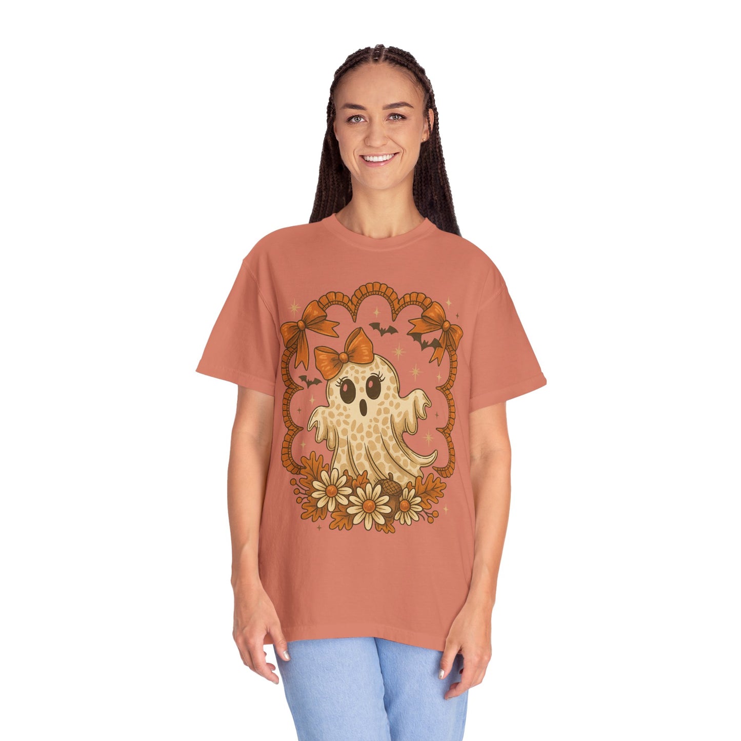 Cute Ghost T-Shirt, Halloween Graphic Tee with Bow, Spooky Season Fall Shirt for Women & Men