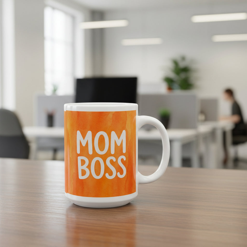 Mom Boss Coffee Mug — Orange Watercolor Ceramic Mug (11oz & 15oz)