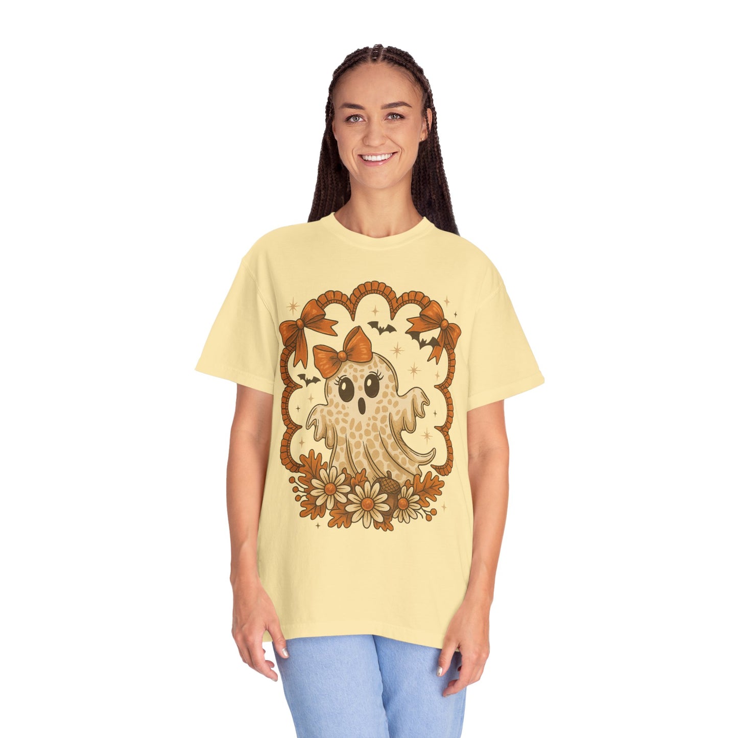 Cute Ghost T-Shirt, Halloween Graphic Tee with Bow, Spooky Season Fall Shirt for Women & Men