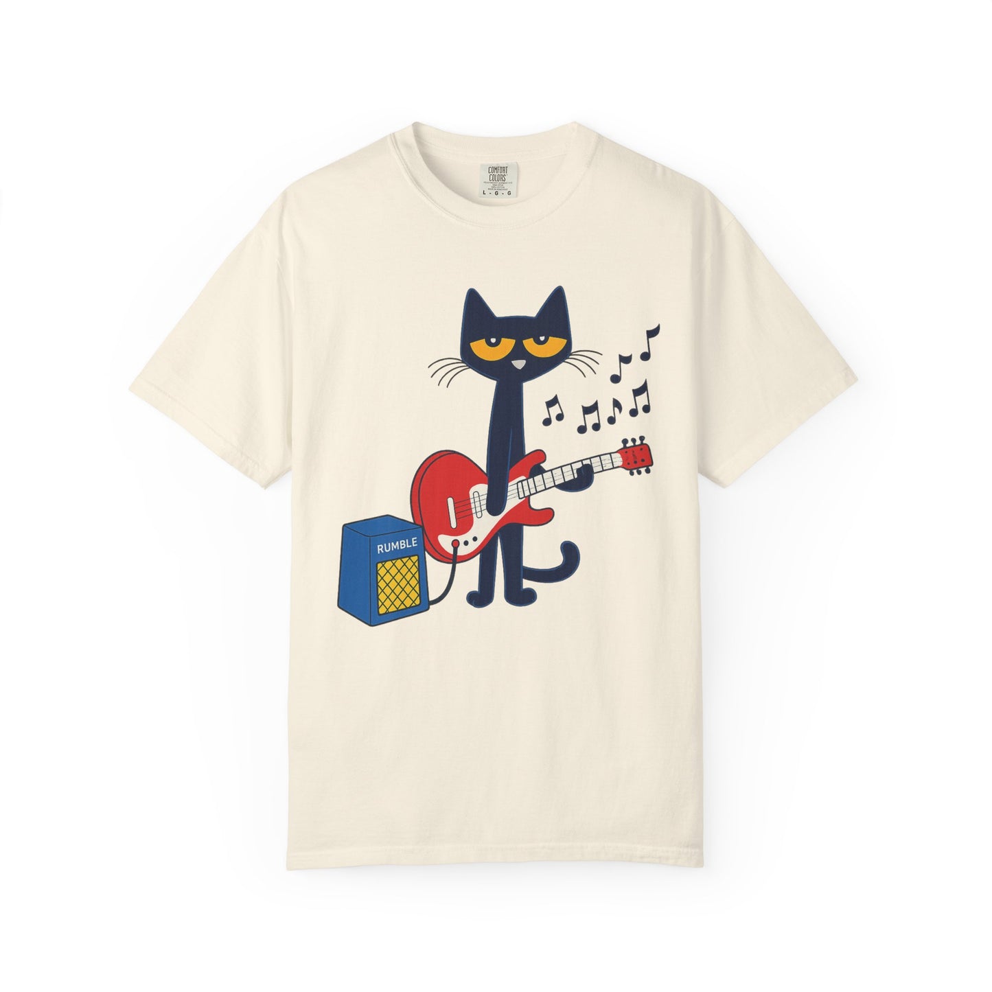 Meow & Roll T-Shirt – Cartoon Cat Playing Guitar