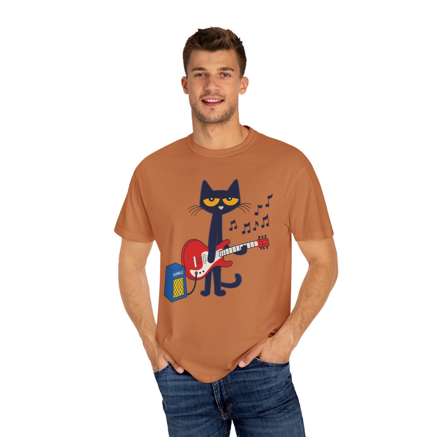 Meow & Roll T-Shirt – Cartoon Cat Playing Guitar