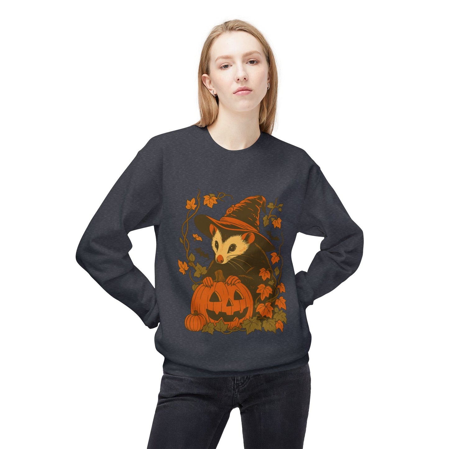 Opossum Halloween Fleece Sweatshirt | Cute Spooky Season Goblincore Sweater