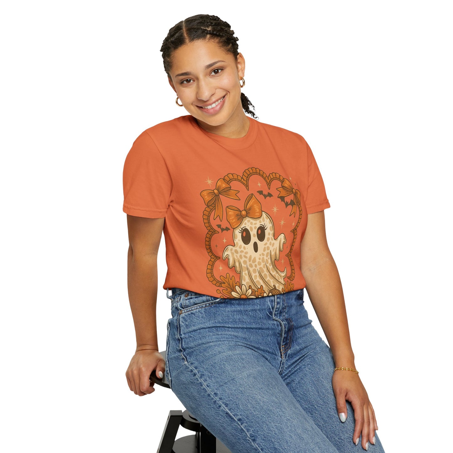 Cute Ghost T-Shirt, Halloween Graphic Tee with Bow, Spooky Season Fall Shirt for Women & Men