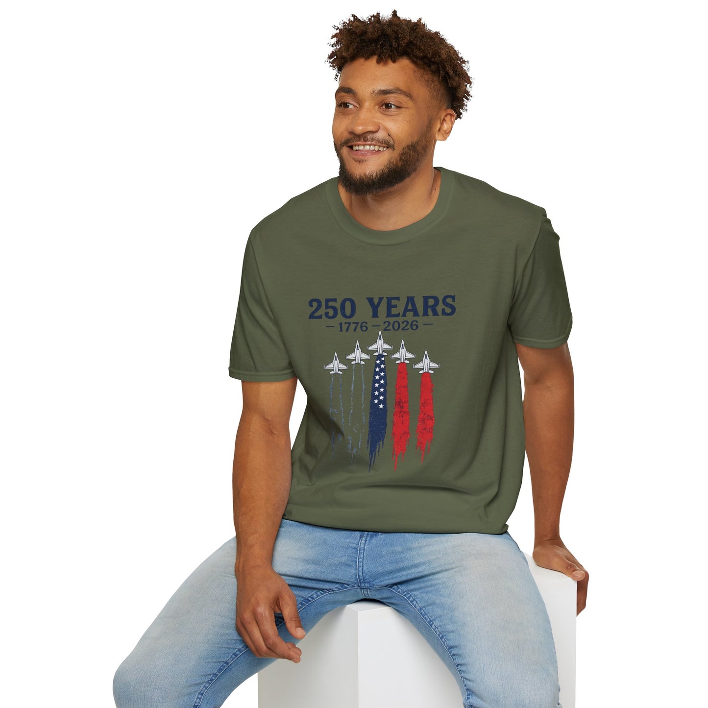 250 Years 1776–2026 Patriotic T-Shirt — USA Flag Jet Trails Independence Anniversary