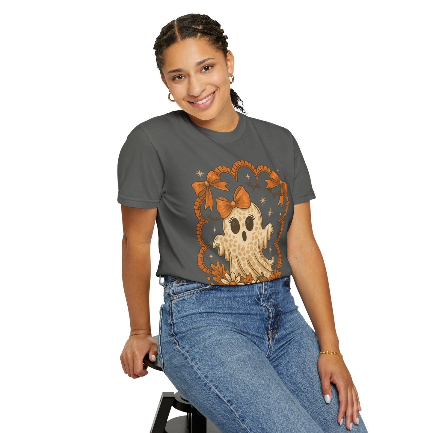 Cute Ghost T-Shirt, Halloween Graphic Tee with Bow, Spooky Season Fall Shirt for Women & Men