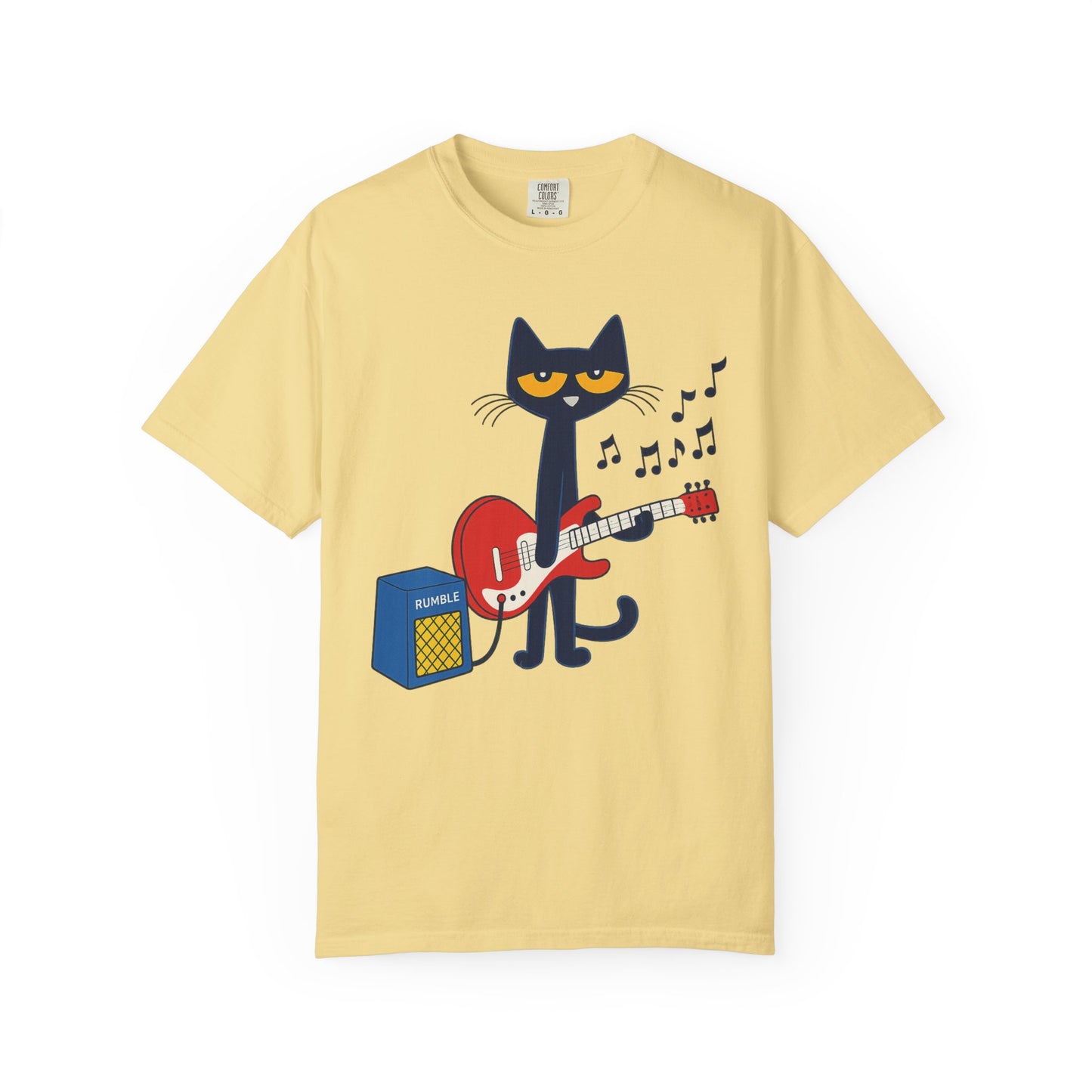Meow & Roll T-Shirt – Cartoon Cat Playing Guitar