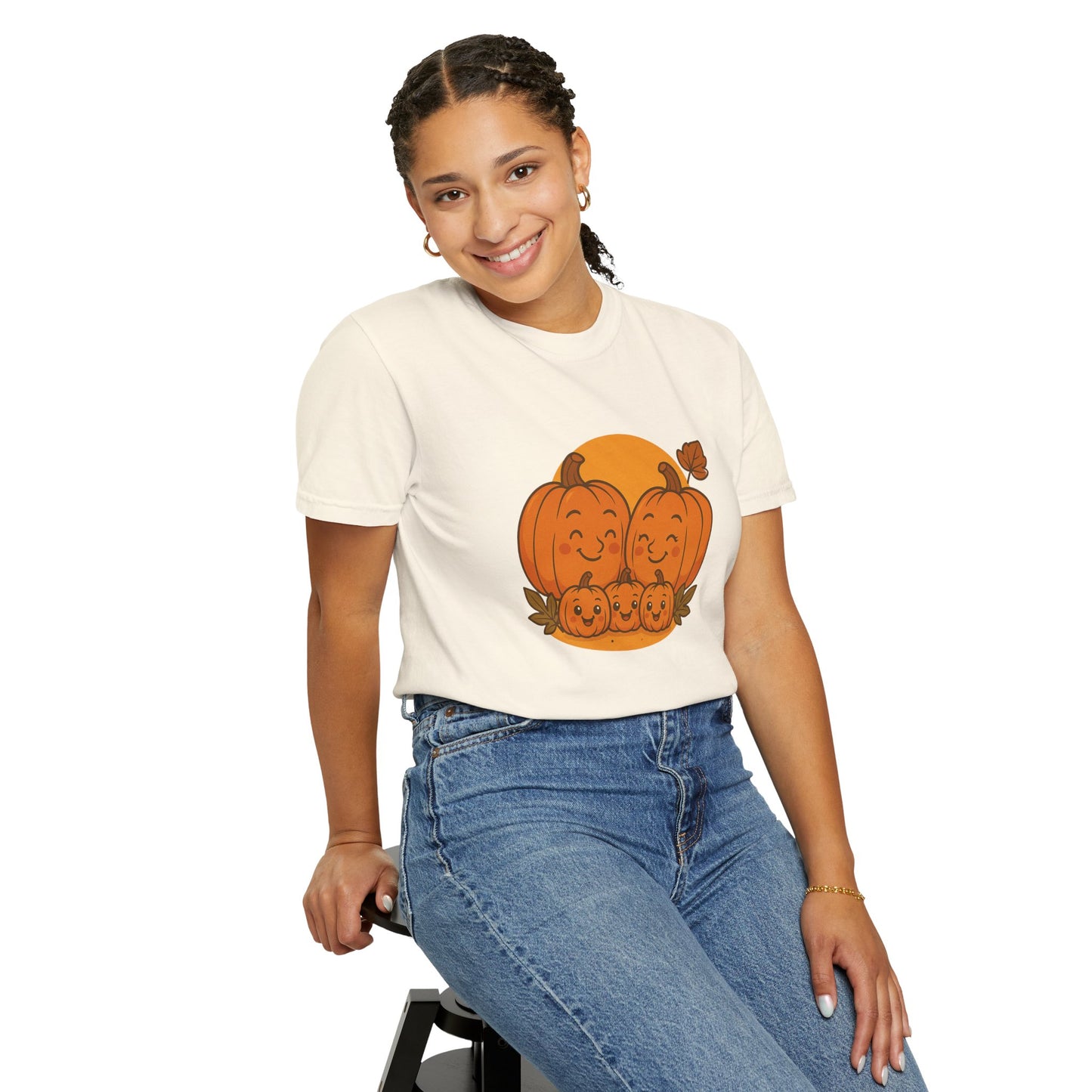 Cute Pumpkin Family T-Shirt with Three Baby Pumpkins – Fall Harvest Graphic Tee, Autumn Thanksgiving Shirt