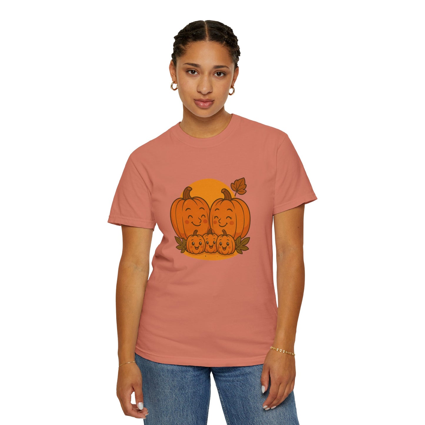 Cute Pumpkin Family T-Shirt with Three Baby Pumpkins – Fall Harvest Graphic Tee, Autumn Thanksgiving Shirt