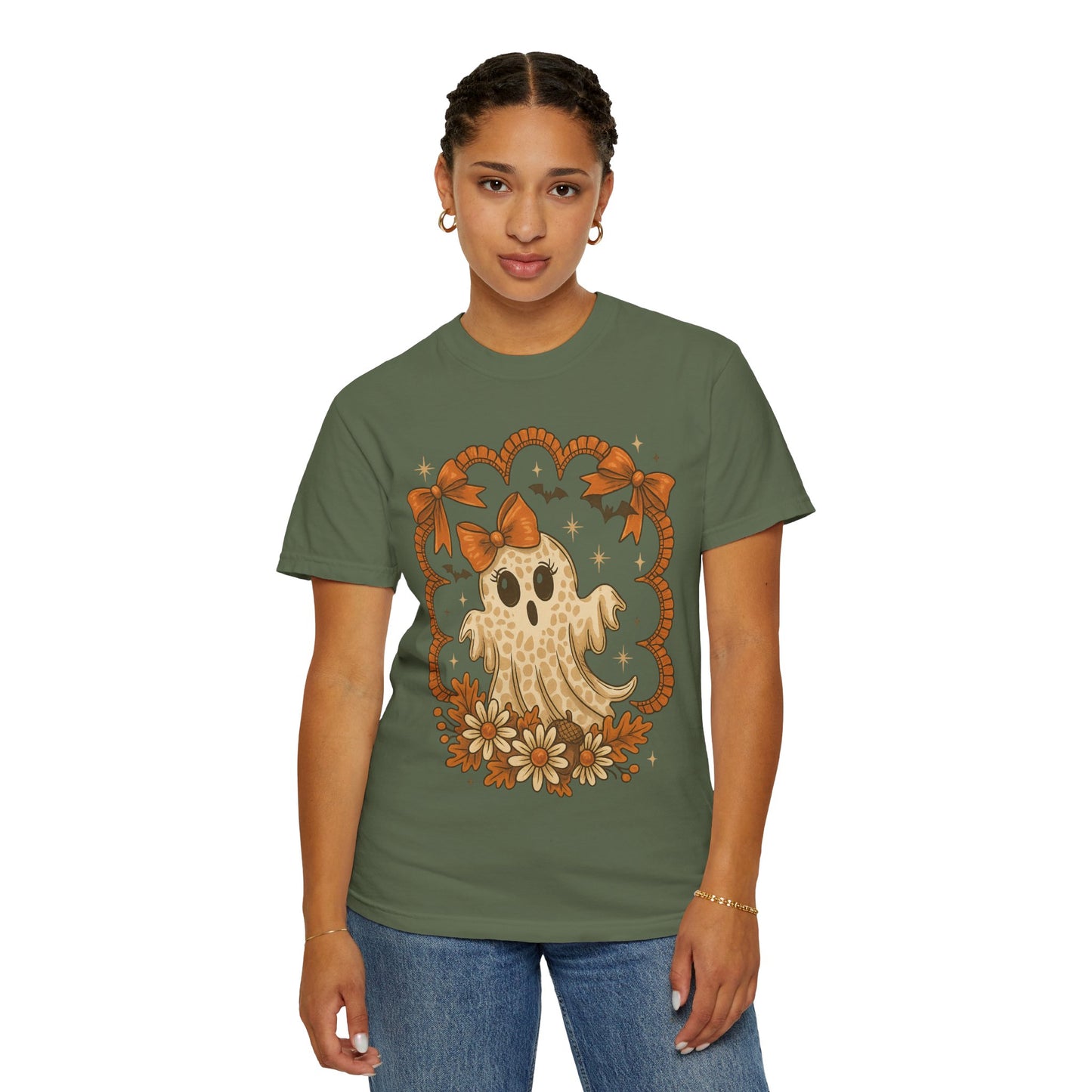 Cute Ghost T-Shirt, Halloween Graphic Tee with Bow, Spooky Season Fall Shirt for Women & Men