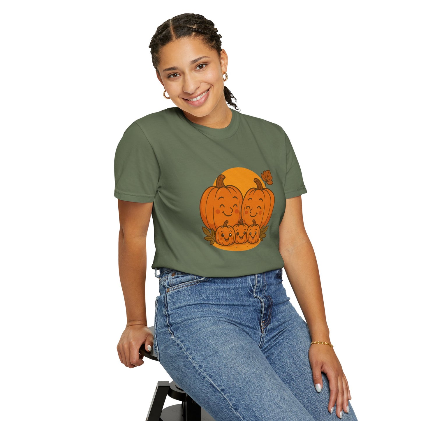 Cute Pumpkin Family T-Shirt with Three Baby Pumpkins – Fall Harvest Graphic Tee, Autumn Thanksgiving Shirt