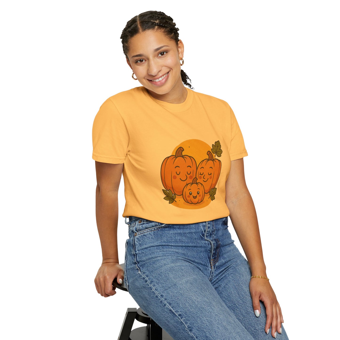 Cute Pumpkin Family T-Shirt with One Baby Pumpkin – Fall Harvest Graphic Tee, Autumn Thanksgiving Shirt