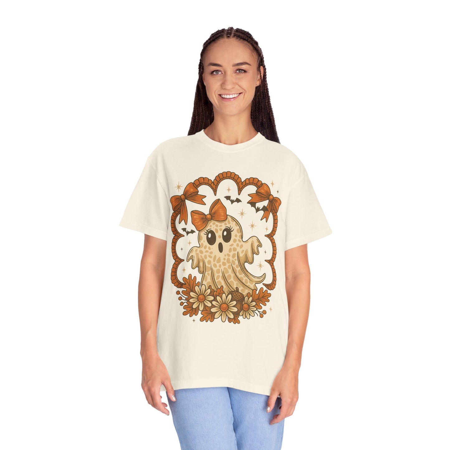 Cute Ghost T-Shirt, Halloween Graphic Tee with Bow, Spooky Season Fall Shirt for Women & Men