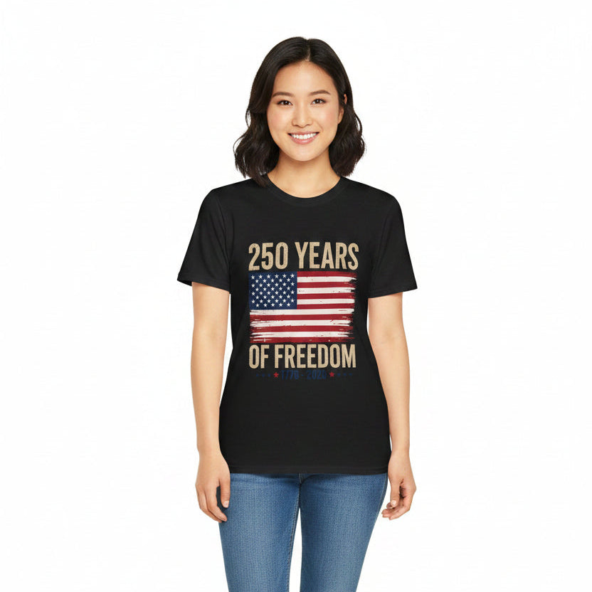250 Years of Freedom T-Shirt | 1776–2026 American Flag Anniversary Tee