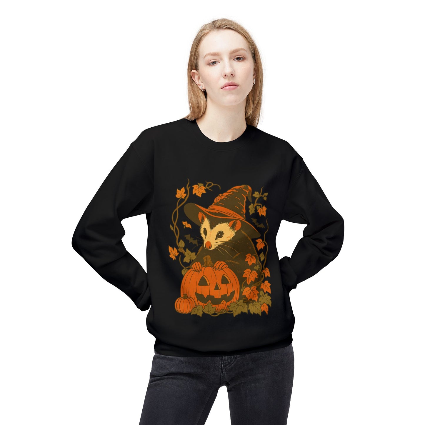 Opossum Halloween Fleece Sweatshirt | Cute Spooky Season Goblincore Sweater