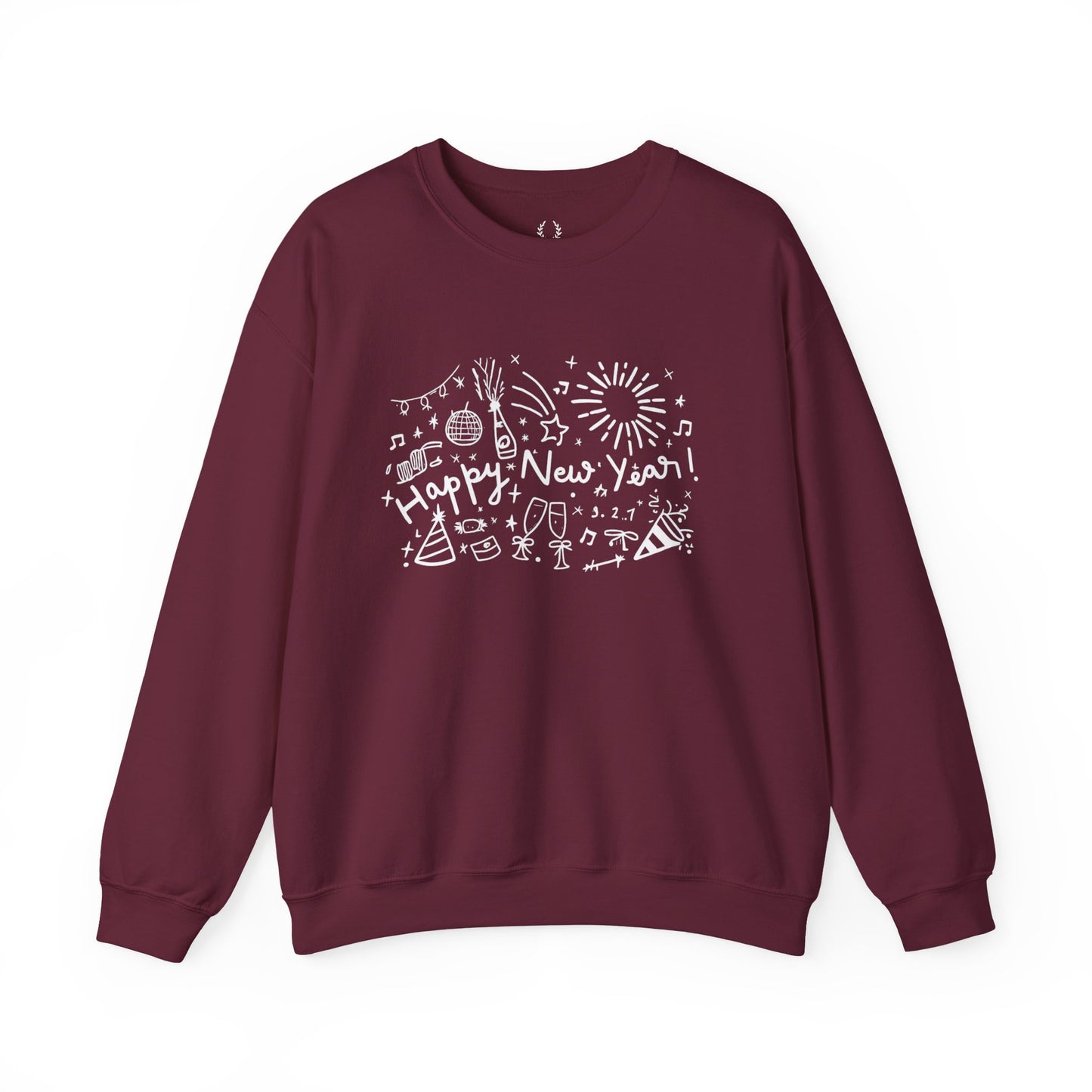 Happy New Year Sweatshirt | Festive Doodle Art | New Year Celebration Pullover