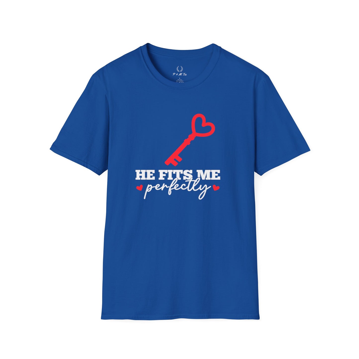He Fits Me Perfectly Key Graphic T-Shirt | Romantic Couple Valentine's Tee