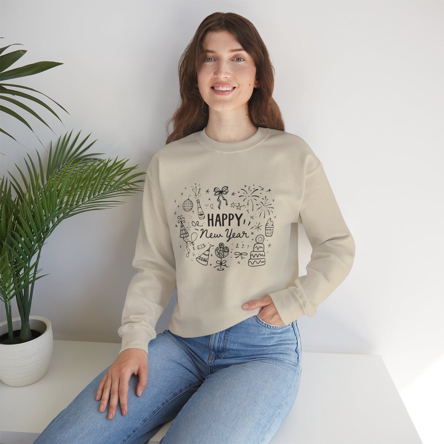 Happy New Year Sweatshirt | Minimal Doodle Celebration Design