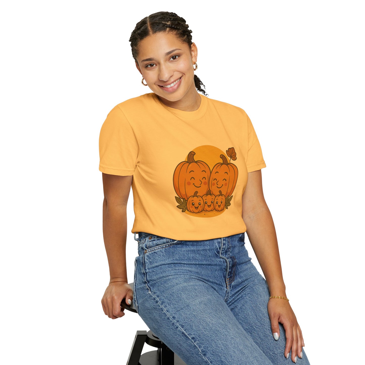Cute Pumpkin Family T-Shirt with Three Baby Pumpkins – Fall Harvest Graphic Tee, Autumn Thanksgiving Shirt