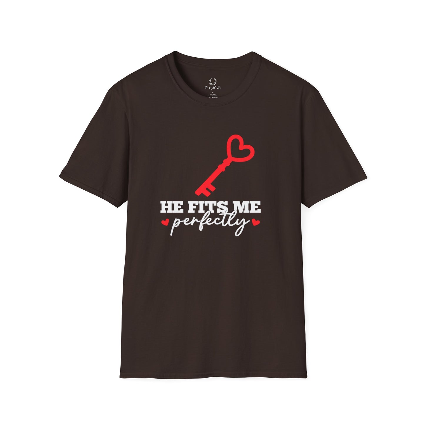 He Fits Me Perfectly Key Graphic T-Shirt | Romantic Couple Valentine's Tee