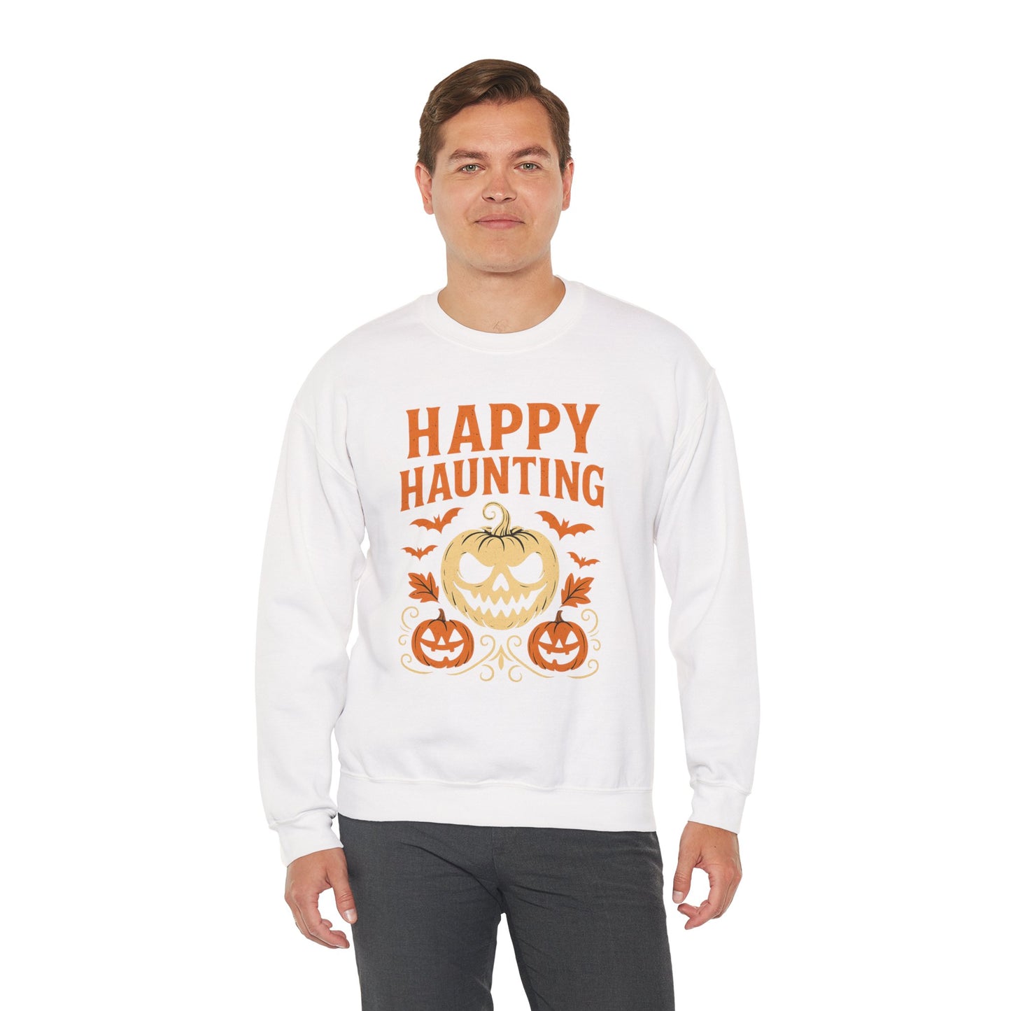 Happy Haunting Sweatshirt | Unisex Halloween Crewneck | Cozy Fall Apparel | Pumpkin Design Sweatshirt | Spooky Season Layer