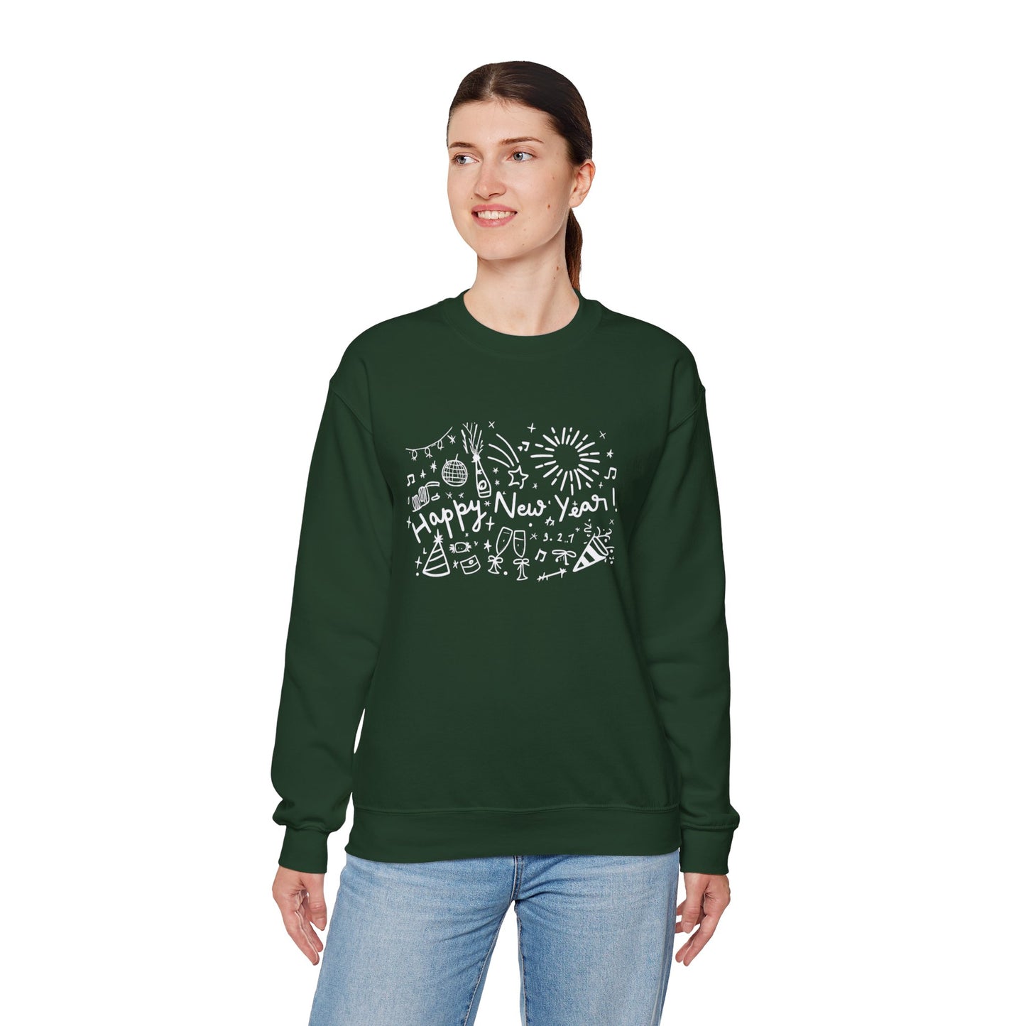 Happy New Year Sweatshirt | Festive Doodle Art | New Year Celebration Pullover