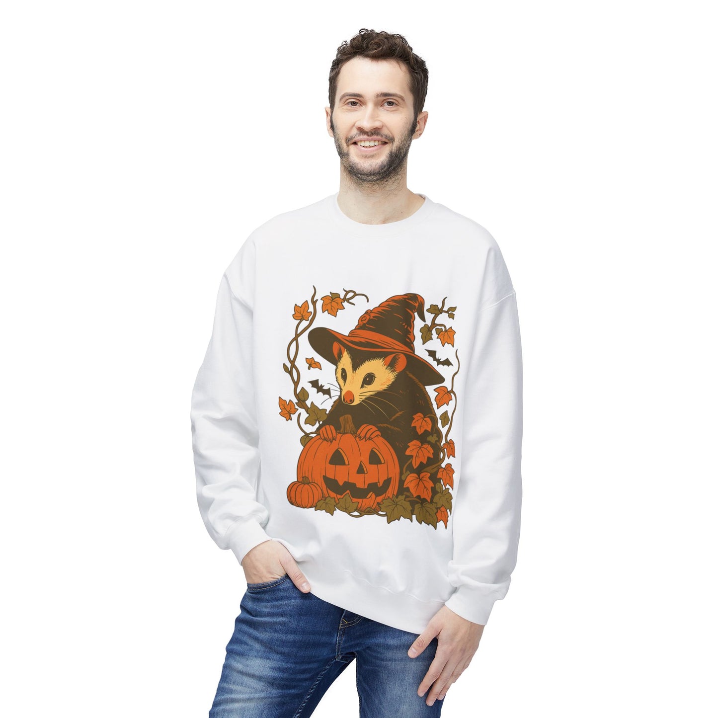 Opossum Halloween Fleece Sweatshirt | Cute Spooky Season Goblincore Sweater