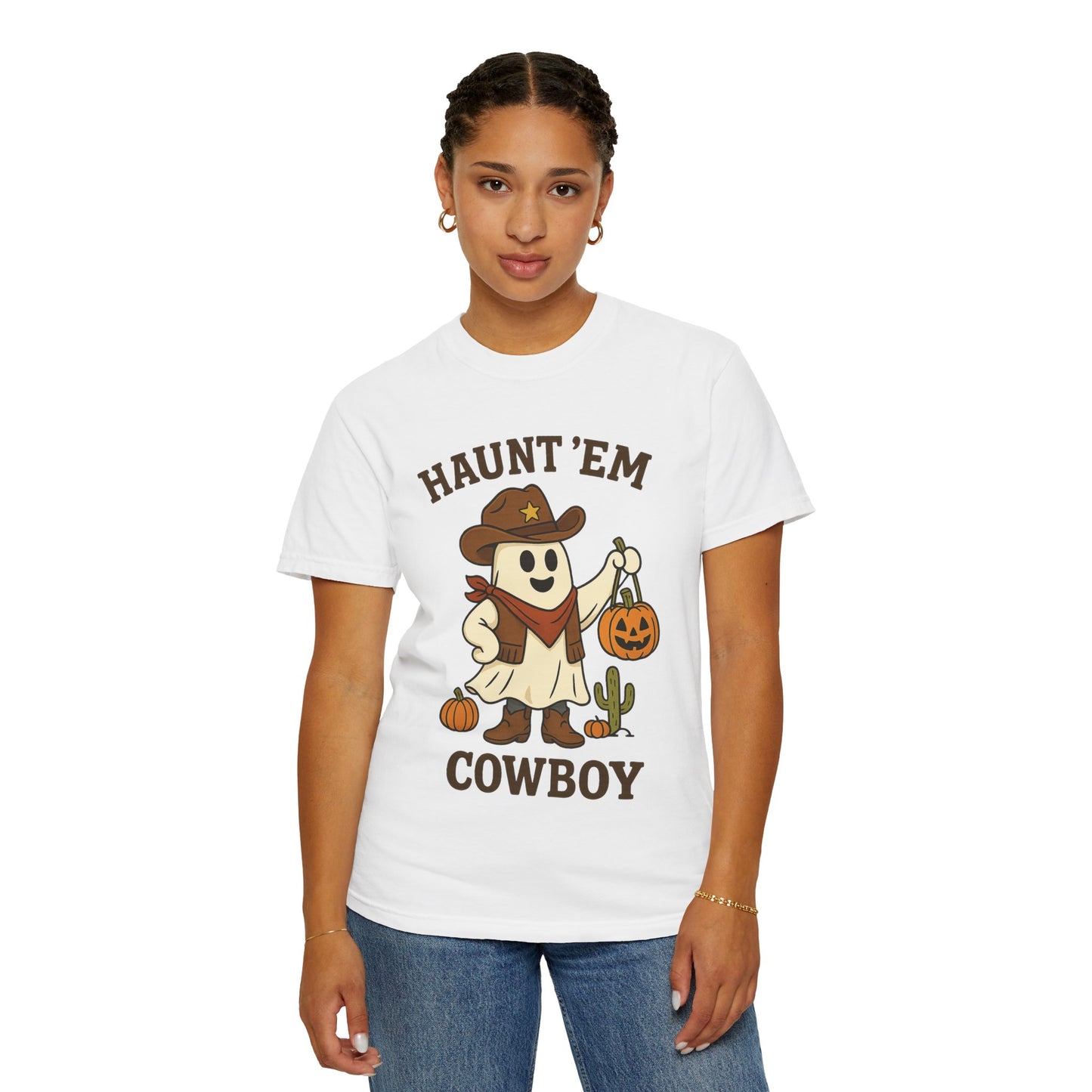 Halloween Cowboy T-Shirt, Unisex Tee, Fall Outfit, Festive Apparel, Pumpkin Costume, Haunt 'Em