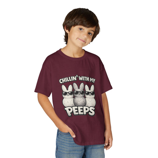 Youth T-Shirt — "Chillin' With My Peeps" Cute Bunny Marshmallow Graphic